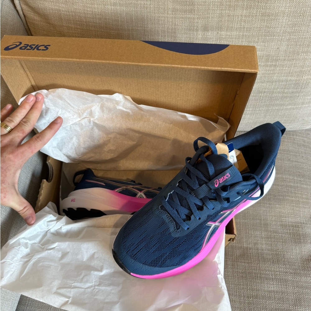 NEW ASICS Women's Navy & Pink Performance Running Shoes GT-1000 14 GRADE SCHOOL - Picture 8 of 8